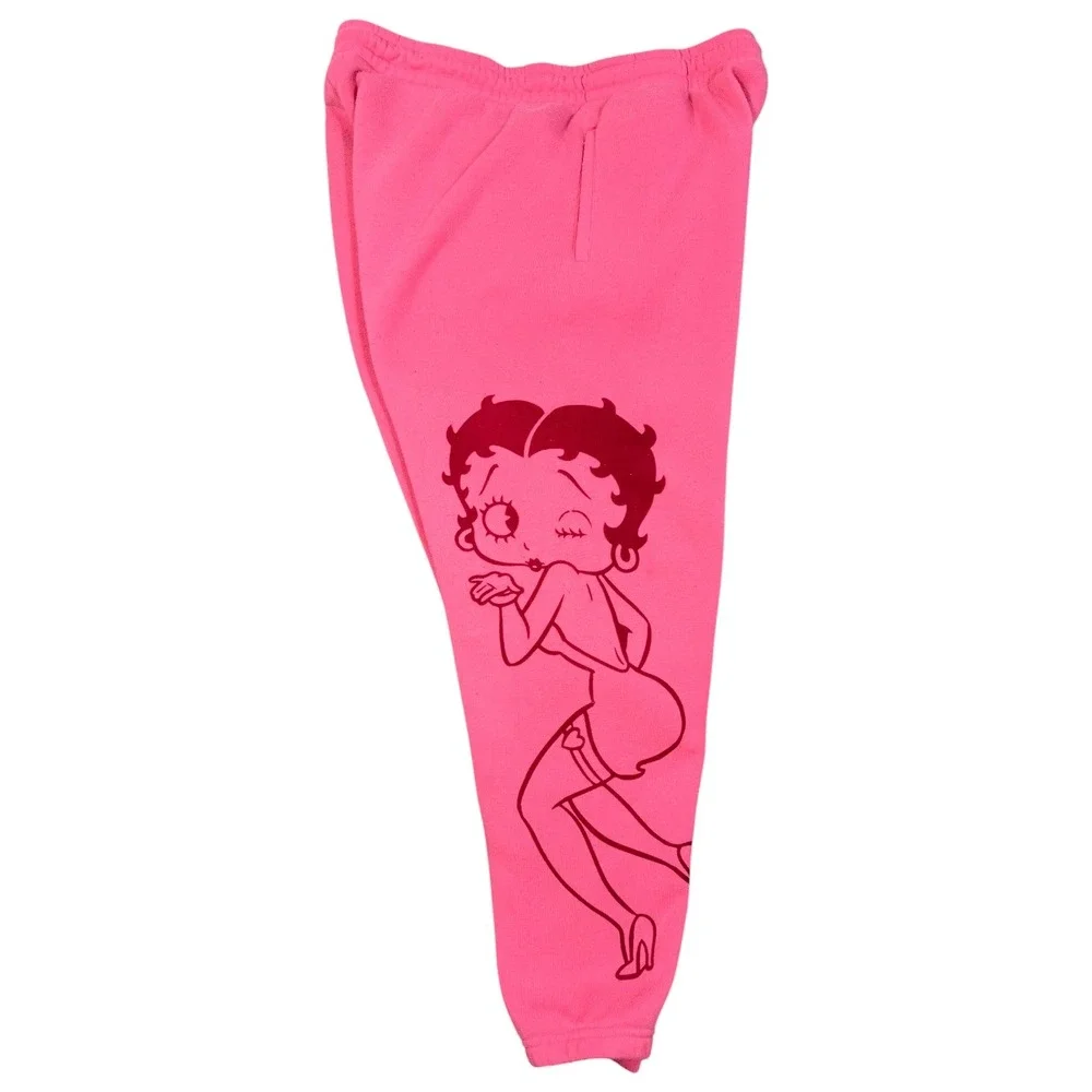 Betty Boop Sweatpants Womens XXL Pink Graphic Fleece Joggers Lounge Pants